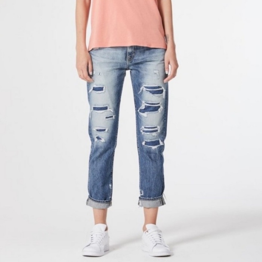 AG The Ex-Boyfriend Slouchy Slim Jean 19 Year Quilted Blue Mended Denim Women 29